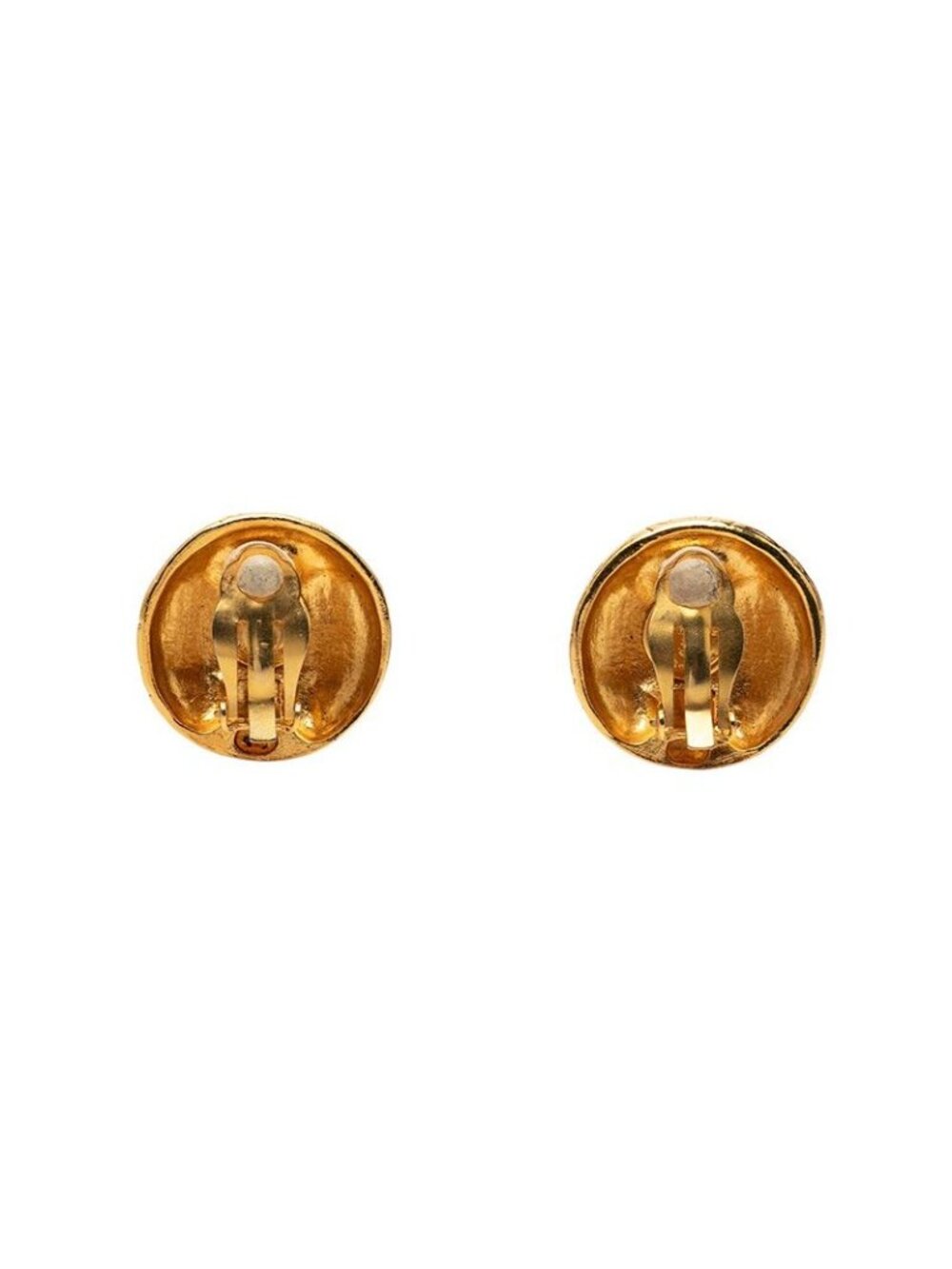 Chanel Vintage Logo Round Earrings Gold Plated - Picture 2 of 3